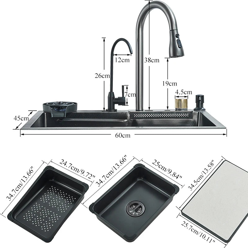 Keukenspoelbak - met Kraan - Spoelbak - Keuken Gootsteen - RVS - 60X45cm - Wasbak Keuken - Zeepdispenser - Bekerreiniger - Zilver