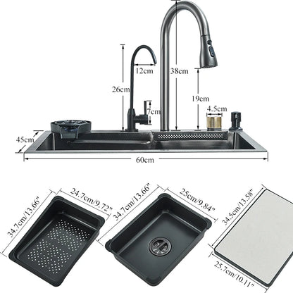 Keukenspoelbak - met Kraan - Spoelbak - Keuken Gootsteen - RVS - 60X45cm - Wasbak Keuken - Zeepdispenser - Bekerreiniger - Zilver