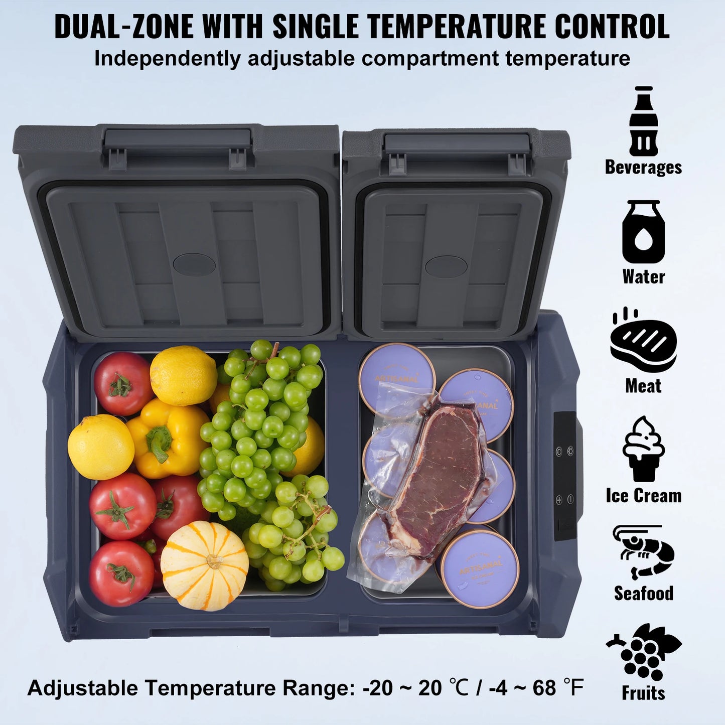 Succebuy Car Refrigerator Dual Zone Portable Freezer Car Refrigerator Fridge Adjustable Range 12/24V DC and A Compressor Freezer