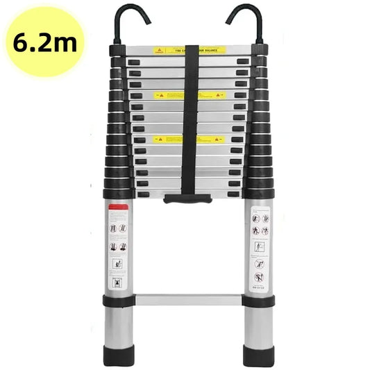 Telescoopladder - Ladder - Trap - Telescopische Ladder - 6.2m – 20.3FT – Verwijderbare Haken – Opvouwbaar & Antislip Voeten – Geschikt voor Loft, Dak & Bouwprojecten - QUORE