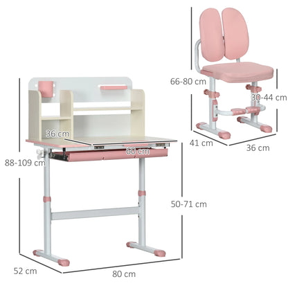 Kindermeubelset - Kindertafel - Kinderstoel - Kinderbureau - Kinder Bureau & Stoel Set - Studie Tafel & Stoel - Hoogter Verstelbar - voor Kinderen - 3-12 jaar oud - PP - MDF - Staal - Polyester - Schuim - 80 x 52 x 88-109 cm - Roze