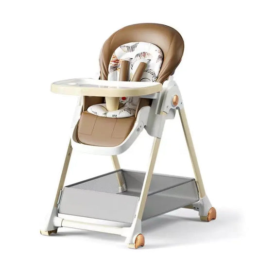 Eetstoel Baby - Hoge Stoel Kinderen - Kinderstoeltje aan Tafel - Uitneembaar kussen - Meegroeistoel - Aanpasbare - Compact Opvouwbaar - Babyvoedingsstoel - Baby eetstoel - Baby hoge stoel om te eten Baby - Khaki