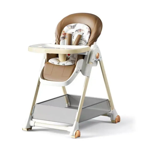Eetstoel Baby - Hoge Stoel Kinderen - Kinderstoeltje aan Tafel - Uitneembaar kussen - Meegroeistoel - Aanpasbare - Compact Opvouwbaar - Babyvoedingsstoel - Baby eetstoel - Baby hoge stoel om te eten Baby - Khaki