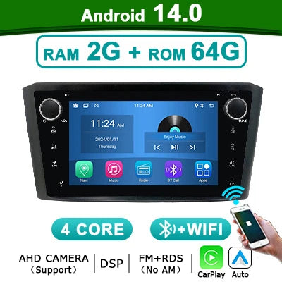 2-DIN Autoradio – Multimedia Speler – Auto Stereo – Navigatiesysteem – Touchscreen Radio – Android 14 Besturing – Draadloze CarPlay & 4G LTE Connectivity