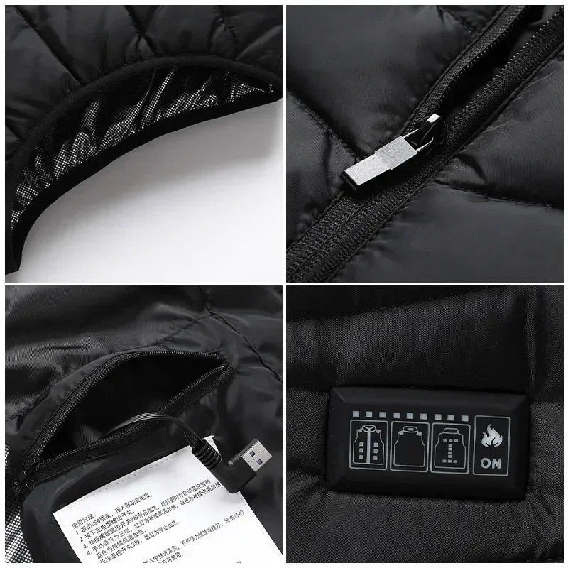 Verwarmingsjas - Verwarmde Bodywarmer - Verwarmde Kleding - USB Elektrisch Zelfverwarmend Vest - Unisex Verwarmde Jas - Elektrische Verwarmde Jas - 21 Gebieden Verwarmd - Maat L - Zwart