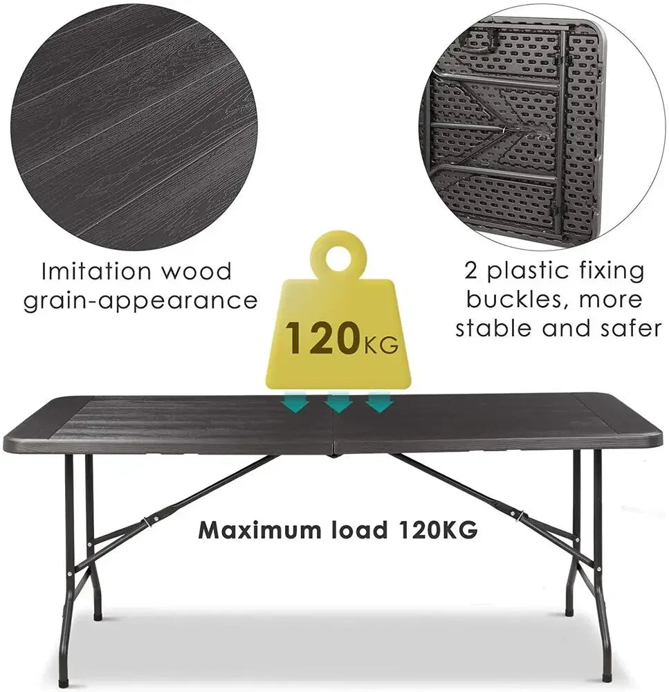 Campingtafel - Vouwtafel - Picknicktafel - Speltafel - Serveertafel - Inklaptafel - Draagbare - Inklapbaar - voor Buiten - Binnen - Achtertuin - Tuin - Barbecue - 180 x 76 x 74 cm - Grijs