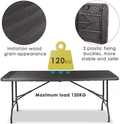 Campingtafel - Vouwtafel - Picknicktafel - Speltafel - Serveertafel - Inklaptafel - Draagbare - Inklapbaar - voor Buiten - Binnen - Achtertuin - Tuin - Barbecue - 180 x 76 x 74 cm - Grijs