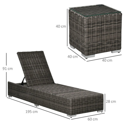 Tuinset – Loungeset – Ligbedden – Balkonset – Aluminium Frame – Verstelbare Rugleuningen – Weerbestendig Poly Rattan - 195 x 60 x 91 cm - Grijs