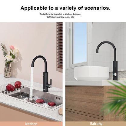 Doorstroomverwarmer - Warmwater dispenser - Warmwaterdispenser - Heetwaterkraan - Heetwater kraan - Doorstromer elektrisch - Besparend - Doorstroomkraan - Buitenkeuken - Camper - Boot - Temperatuur   -  220V - Matzwart - QUORE