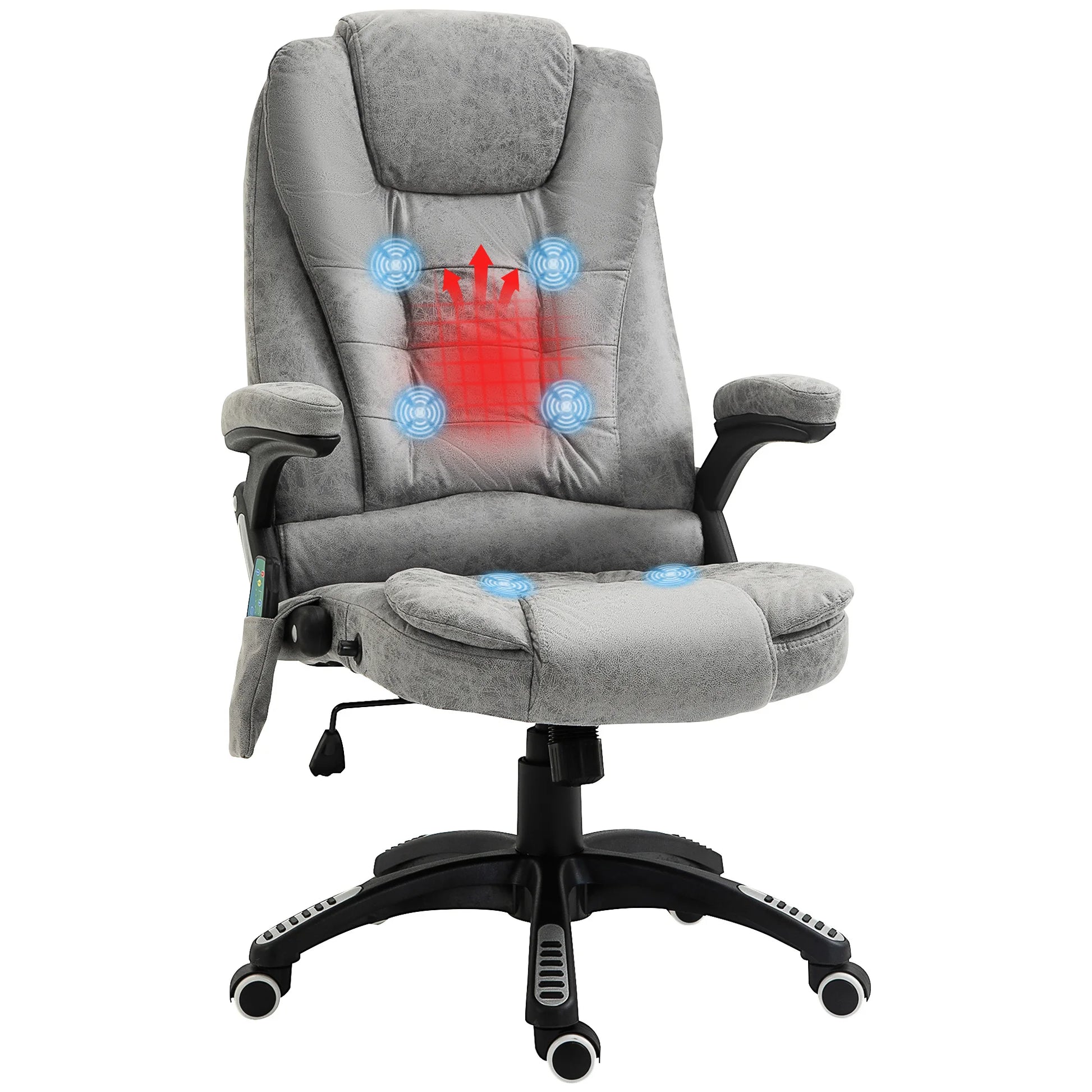 Multifunctionele Bureaustoel – Ergonomische Stoel – Massage Stoel – Comfortabele Bureaustoel – Verstelbare Rugleuning – 6 Massagepunten – Warmtefunctie - 68 x 72 x 110-120 cm - Grijs - QUORE