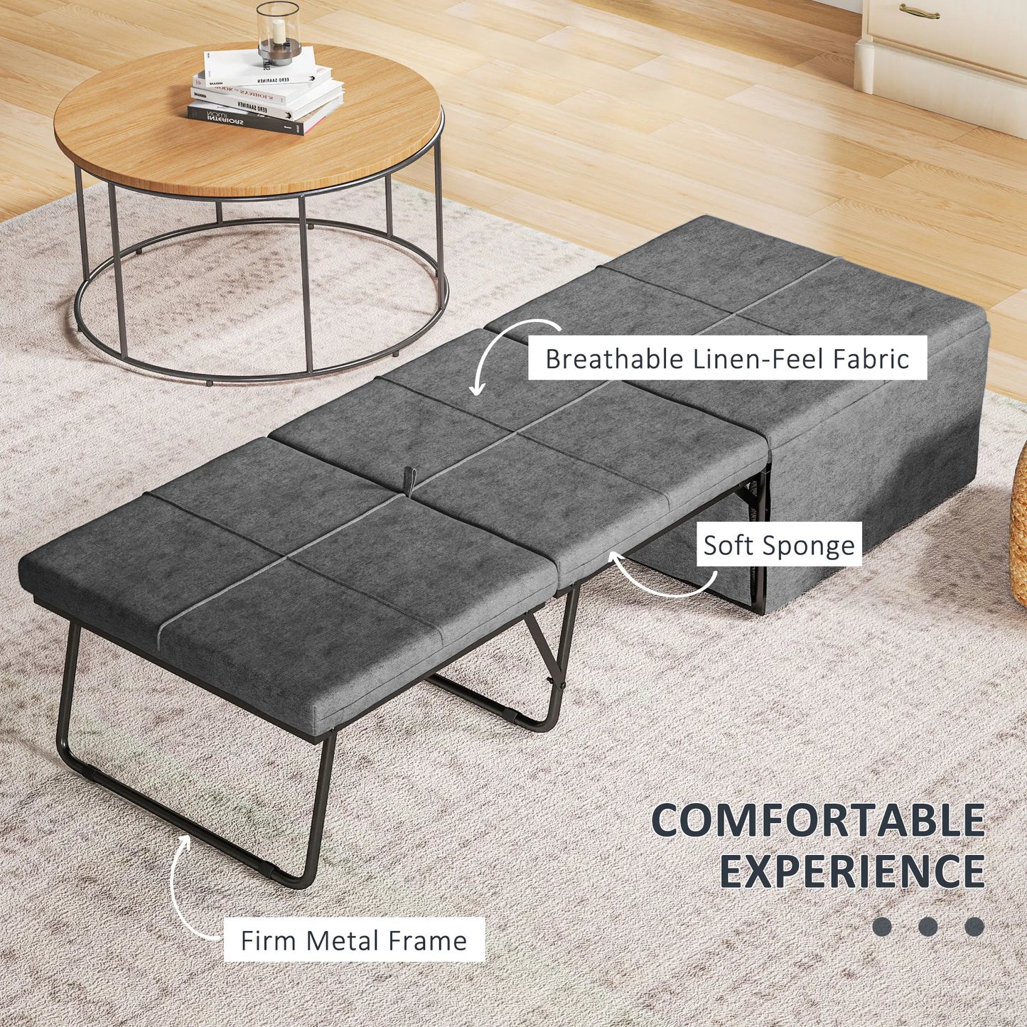 Opvouwbaar Logeerbed – Slaapbed – Campingbed – Inklapbed – Gästebett – Comfortabele Matras – Compact En Ruimtebesparend - Grijs & Zwart
