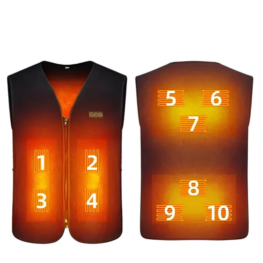Heating Jacket - Heated Bodywarmer - Heated Clothing - 10 Areas Heated Vest - Heated Vest Unisex - Rechargeable - Self-Heating Vest - Fleece Thermal Vest - Size L - Black