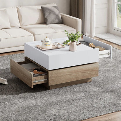 Living Room Table Rotatable To 360 ° Rotatable Table Top With 2 Floors Storage Cabinet Side Table With Walnut Frame 60*60*38cm