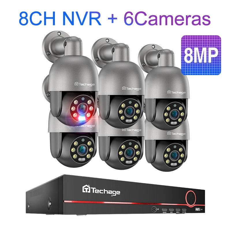 Techage UHD 8CH 4K PTZ POE Security Camera System 2K 5MP Color Night Vision CCTV Video Surveillance Protection Kit Human Detect - QUORE