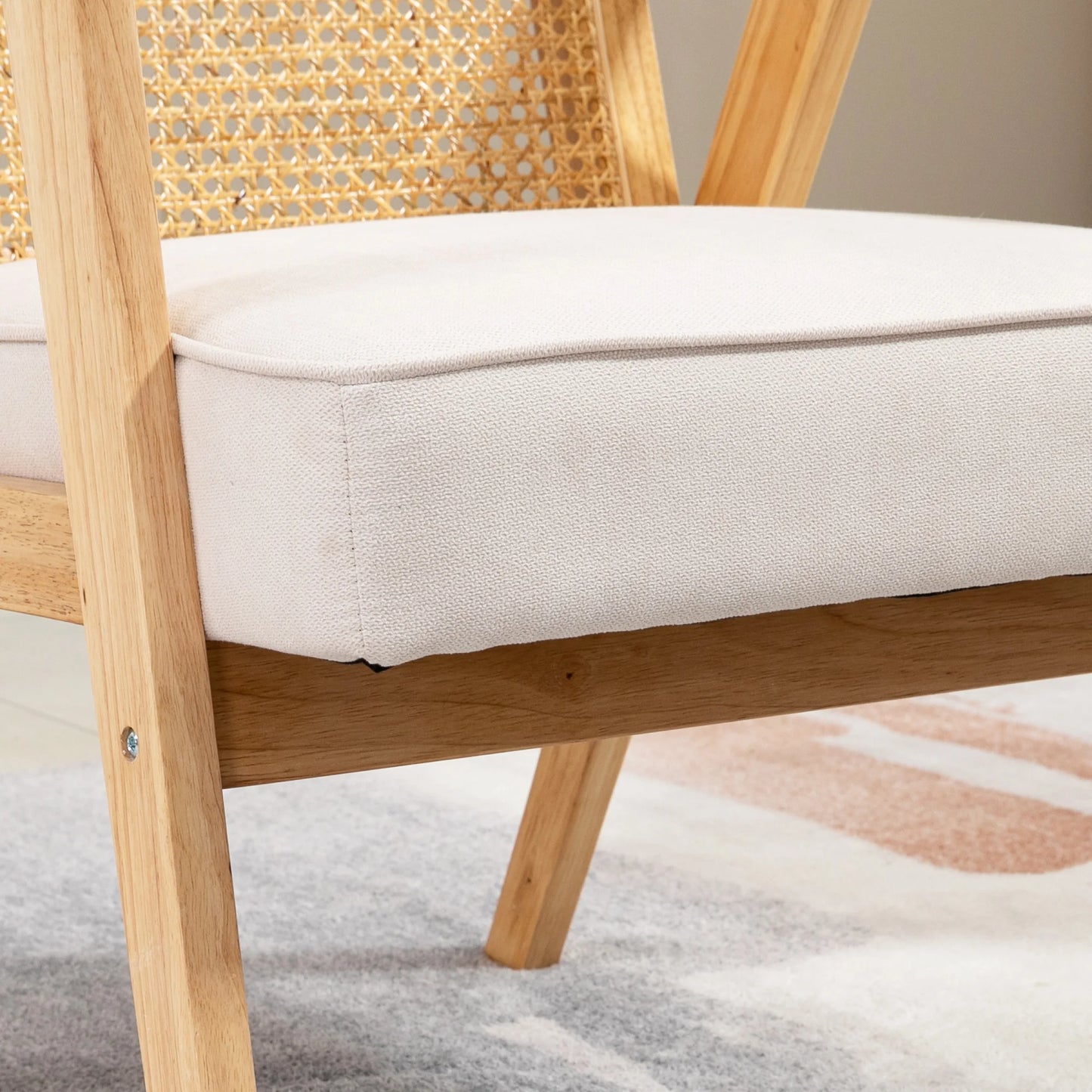 Fauteuil – Loungefauteuil – Relaxstoel – Zetel – Rattan Rugleuning – Stevige Rubberhouten Constructie – Ademend Zitkussen