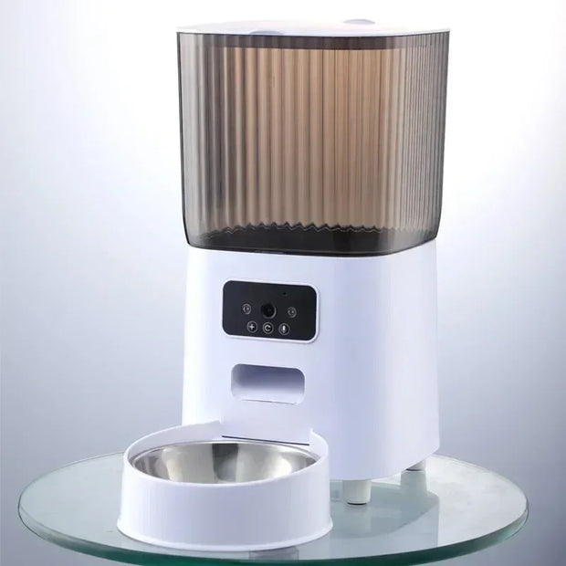 Voerbak - voerbakje kat en hond - 5L Kom - Automatische Kattenfeeder - Met Camera - Voice Recorder - Enkele Kom - Compatibel met WIFI - 20x33x33cm  - Wit