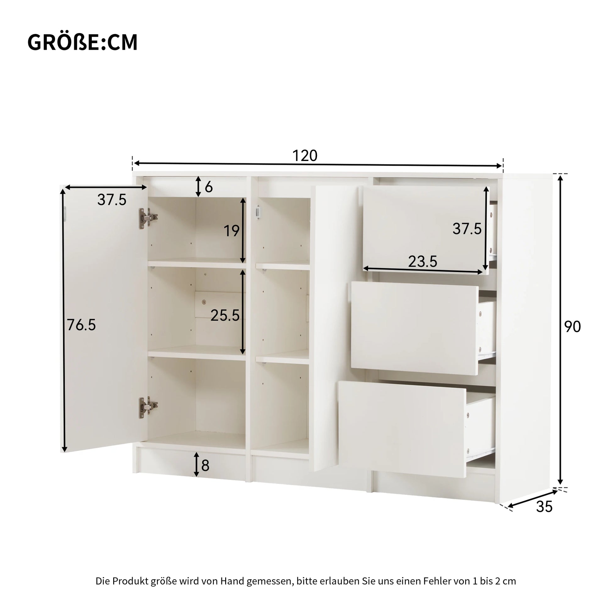 Kast - Dressoirs - 12 laden - Ladekast - Opbergkast - Halmeubel - 90 cm x 35 cm x 120 cm - Wit - QUORE