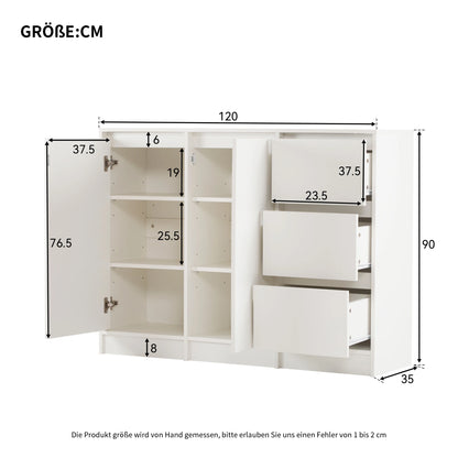 Kast - Dressoirs - 12 laden - Ladekast - Opbergkast - Halmeubel - 90 cm x 35 cm x 120 cm - Wit - QUORE