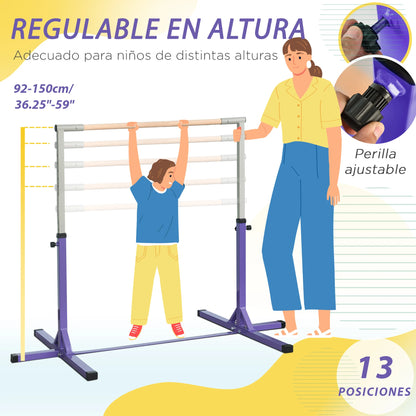 Turnrek – Klimrek – Duikelrek – Rekstok – Gymnastiekrek – Verstelbare Hoogte 92-150 cm – Stalen Frame Met Beukenhouten Stang – Antislip Voetjes