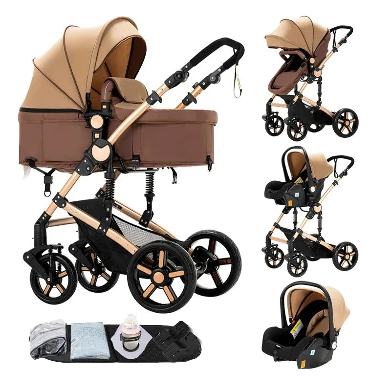 Baby Stroller 3 IN 1, Carseat Stroller Combos, Baby Stroller Multifunctional High Landscape Baby Pram Compact Pushchair Infant