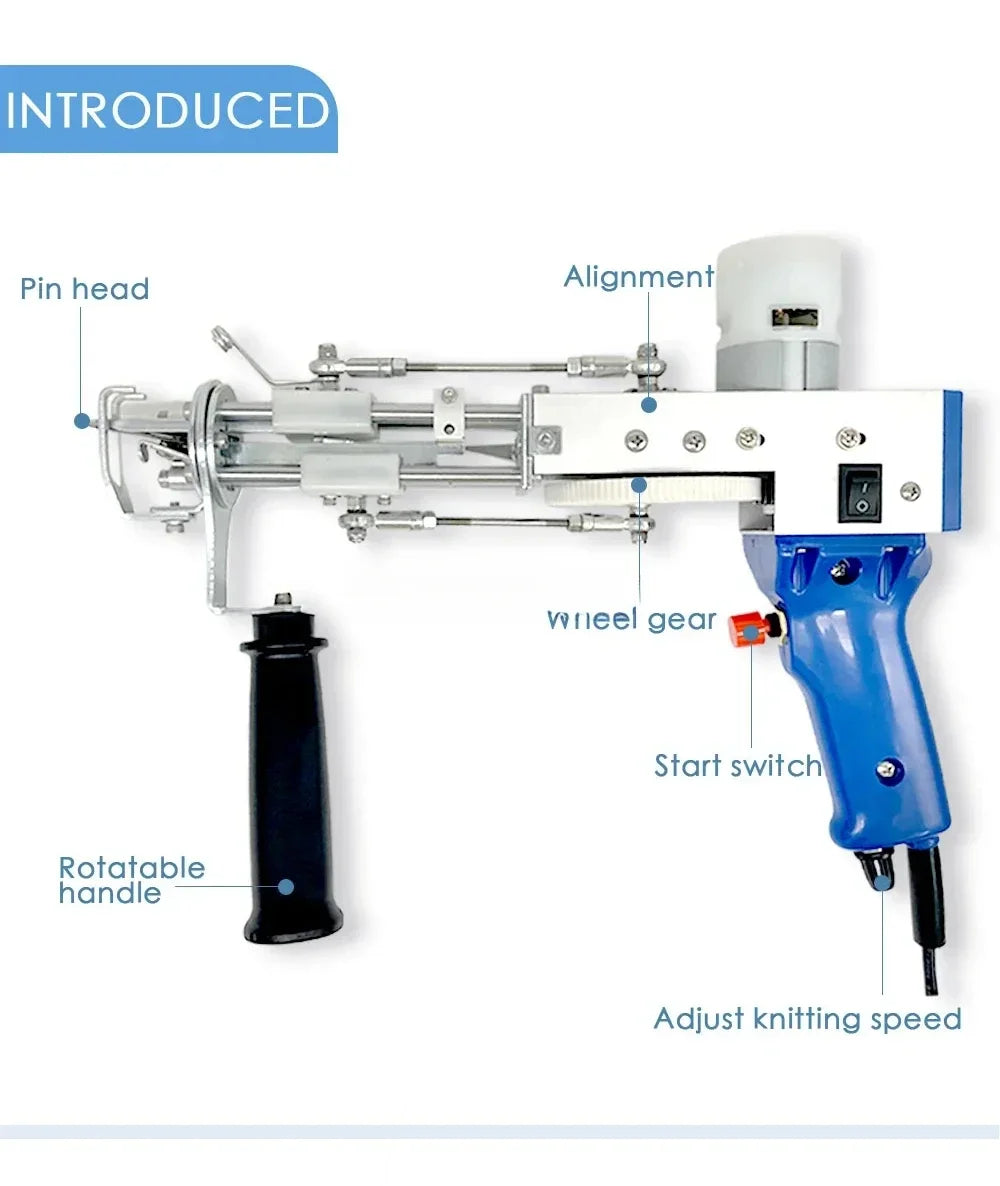 Elektrische Tufting Gun – Handtuftmachine – Tapijt Maker – Textiel Machine – Vloerkleed Gereedschap – Instelbare Snelheid 5-40 Steken – Duurzame Metalen Constructie