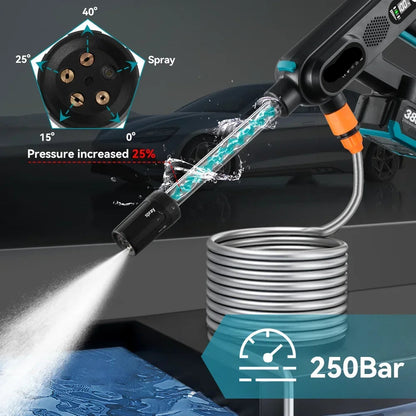 Hogedrukreiniger - Hogedrukspuit - Hogedruk Auto-Wasser - met Accu - 220Bar - Brushless Motor - Draadloze - 3 Snelheden - 5-in-1 Nozzle - 2 Batterij