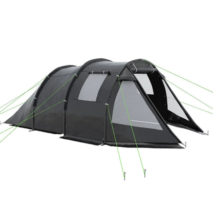 Tunneltent – Campingtent - 4-Persoons Tent – Kampeertent – Gezinstent – Waterdicht – 2 Gescheiden Ruimtes – Glasvezelstokken - 475 x 264 x 172 cm - Zwart
