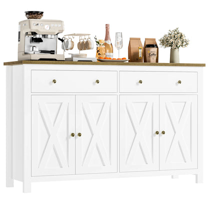 Sideboard – Dressoir – Opbergkast – Buffetkast – Witte Kastenmeubel – 140x40x89 cm – Eikenhouten Blad – Anti-Kantel Systeem