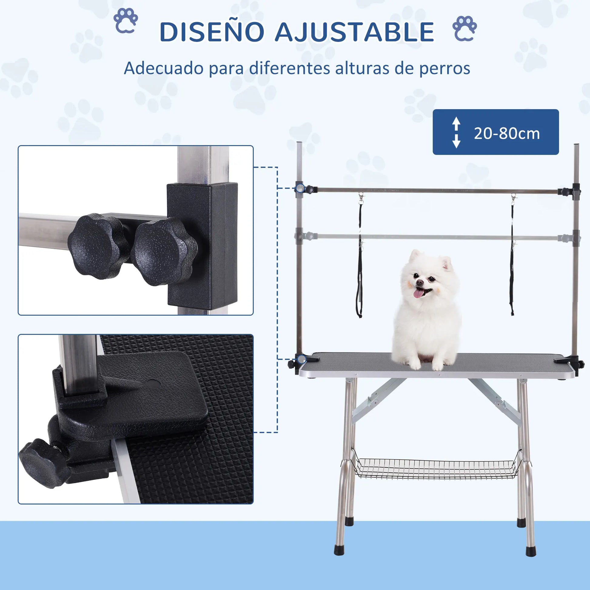 Hondentrimtafel – Hondentafel – Trimmtabel – Verzorgingstafel – Inklapbare Trimmtafel – Zwart – Anti-Slip Werkblad – Opbergmand Onder Tafel - QUORE