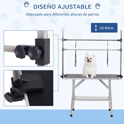 Hondentrimtafel – Hondentafel – Trimmtabel – Verzorgingstafel – Inklapbare Trimmtafel – Zwart – Anti-Slip Werkblad – Opbergmand Onder Tafel - QUORE