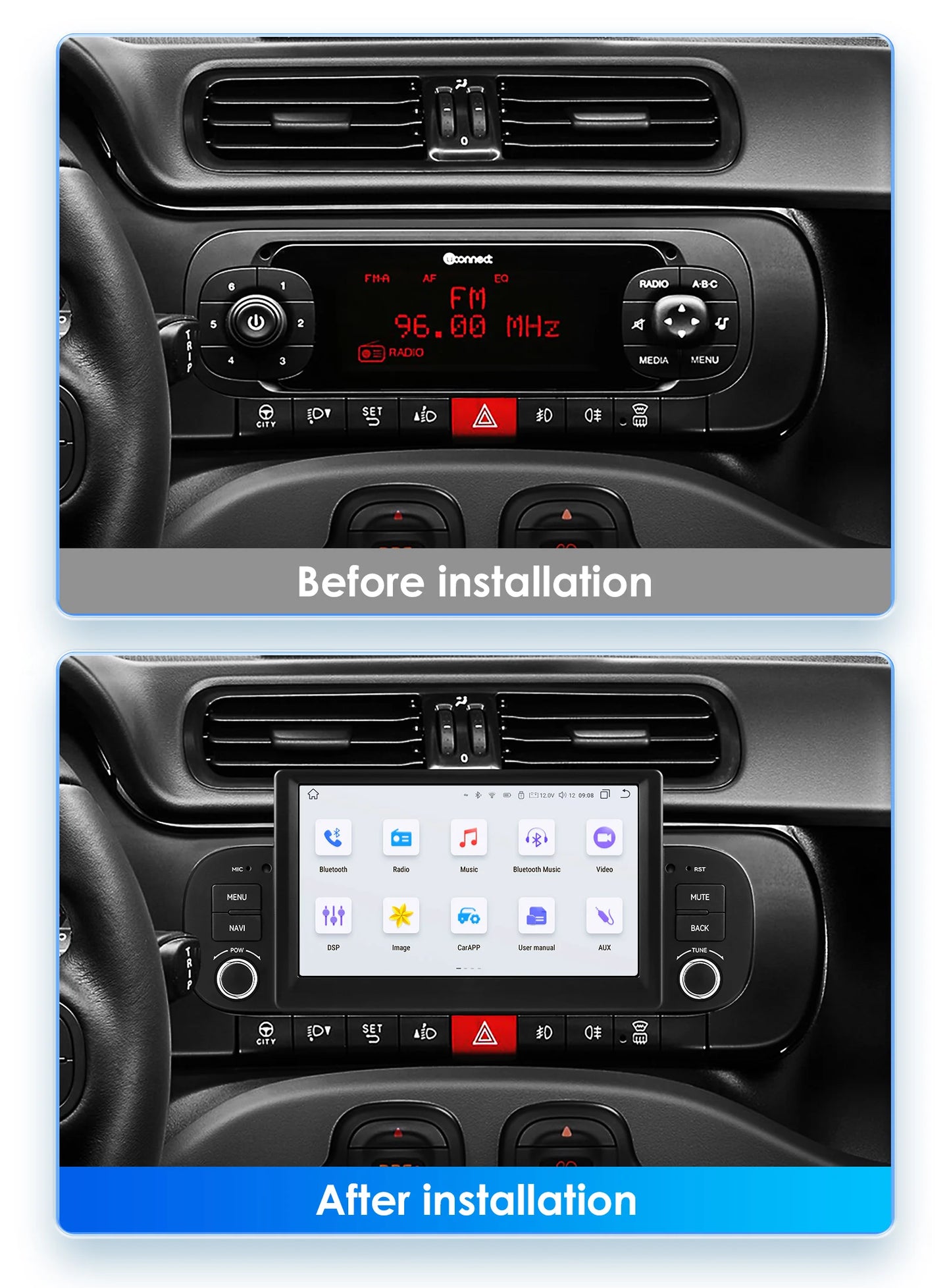 Multimedia Autoradio – Android Autoradio – 1Din Radio – Auto Entertainment Systeem – Fiat Panda 2013-2020 – Android 13 – 7 Inch Touchscreen