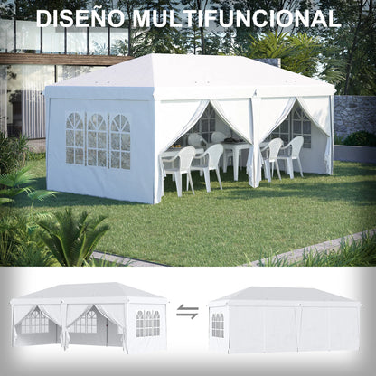 Paviljoen - Tuinpaviljoen - Partytent - Tuintent - Pop-up Kliksysteem - Stabiel - Vouwtent - met 4 Zijwanden - Opvouwbaar - Waterdicht - Winterbestendig - 50+UV-Bescherming - voor Tuin - Buiten - Achtertuin - 5.85 x 2.95 x 2.7 cm - Wit