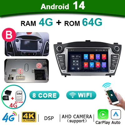 Autoradio – Car Radio – Multimedia Speler – Navigatiesysteem – Bluetooth – 7 Inch Scherm – Android 14 – Draadloos CarPlay & Android Auto