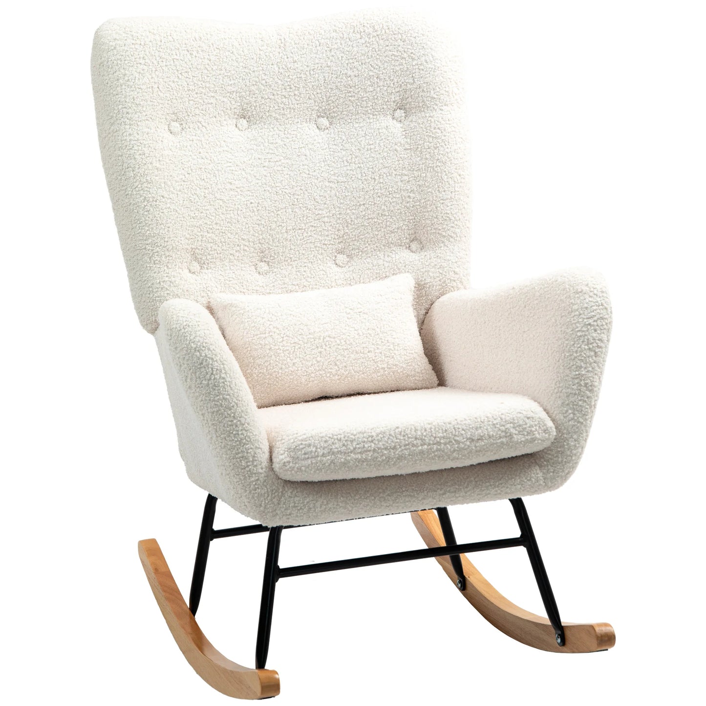 Schommelstoel – Relaxstoel – Schommelstoel Voor Binnen – Lounge Stoel – Teddy Stof – Verstelbare Schommelhoek – Metalen Frame - 69 x 92 x 100 cm - Crèmewit