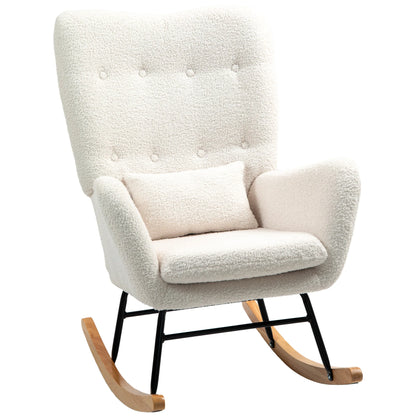 Schommelstoel – Relaxstoel – Schommelstoel Voor Binnen – Lounge Stoel – Teddy Stof – Verstelbare Schommelhoek – Metalen Frame - 69 x 92 x 100 cm - Crèmewit