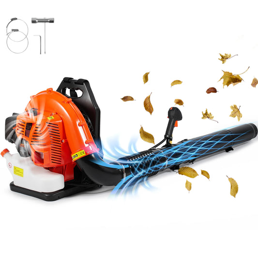 Bladblazer - Rugmodel - Krachtige Benzine - 79CC 2-Takt Motor - 3L Tank - 930CFM - Draagbaar & Draadloos - voor Bladeren en Tuinreiniging - Zwart Oranje
