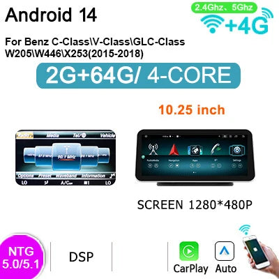 12,5'' Multimediascherm – Draadloos CarPlay – Android 14 Systeem – Auto Radio – Touchscreen – Plug & Play Installatie – 4G LTE Connectiviteit