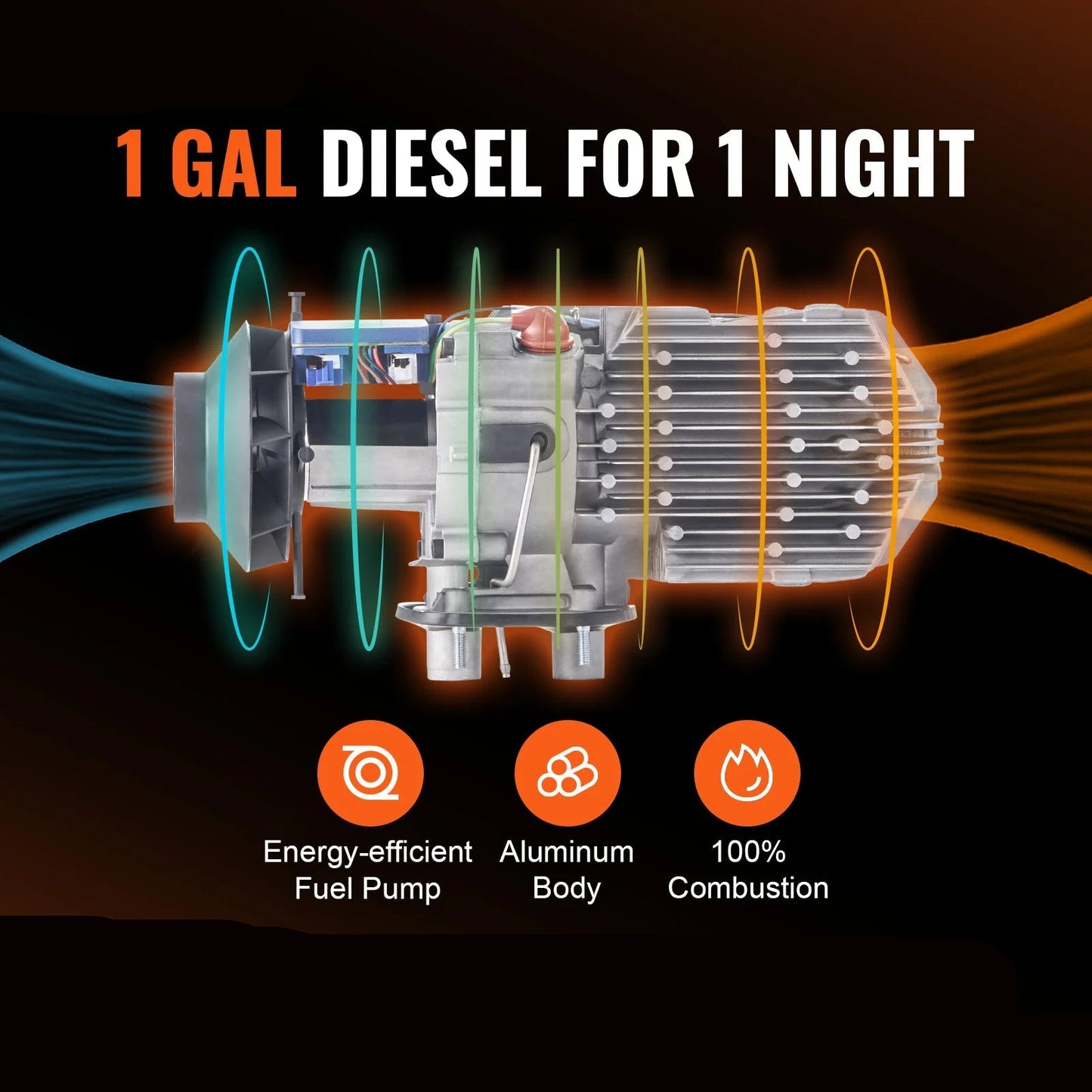 Standkachel - Diesel - 8KW - Luchtverwarmer - met Intelligente LCD-monitor en Afstandsbediening - Voor Auto's - Bussen - Campers - Vrachtwagens - Technische Voertuigen - Oranje
