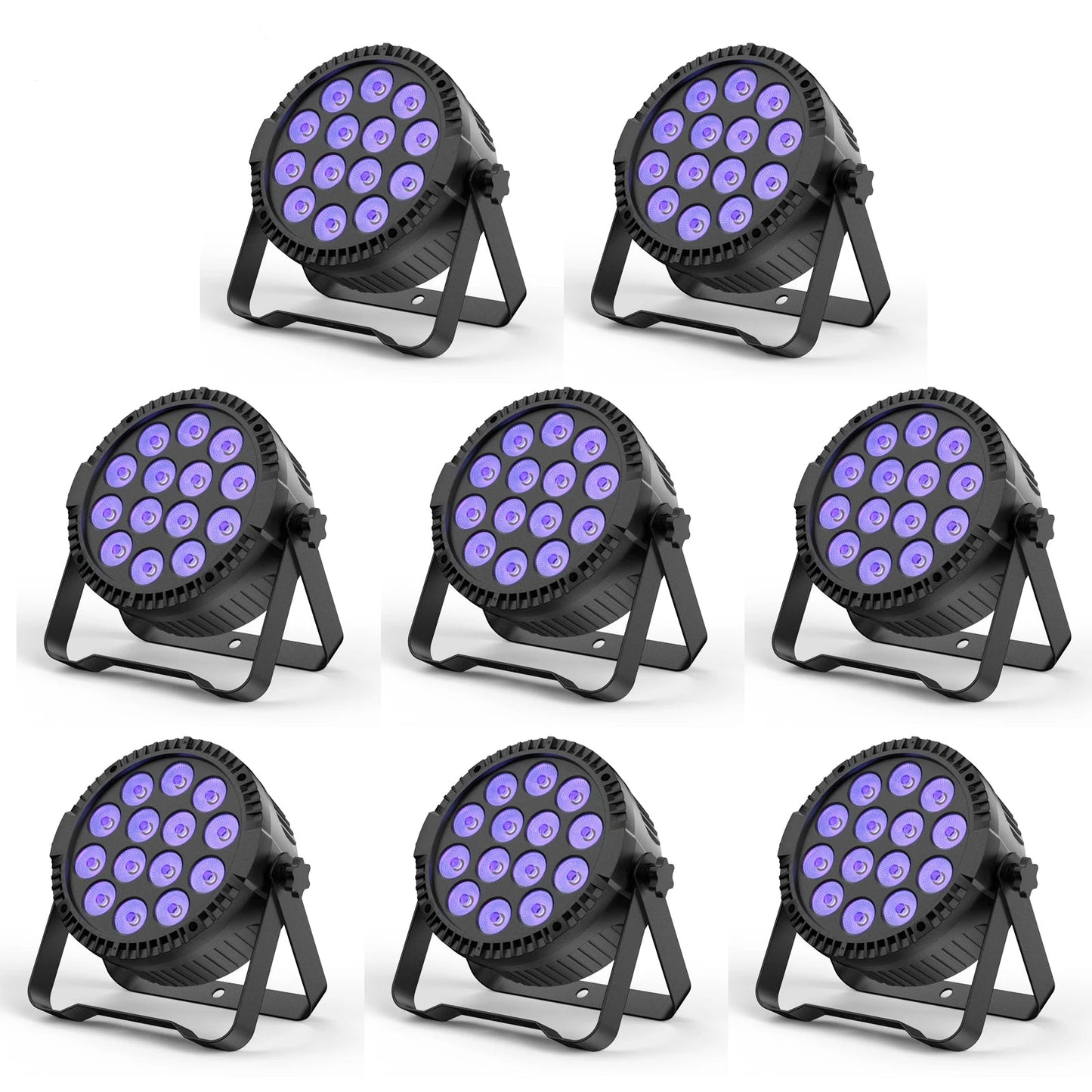 LED Par Lights – Podiumverlichting – DJ Verlichting – Feestverlichting – Kleurenlamp – Set van 8 met RGBW LEDs – DMX512 Aansturing – 60W per Lamp – EU Stekker – Zwart