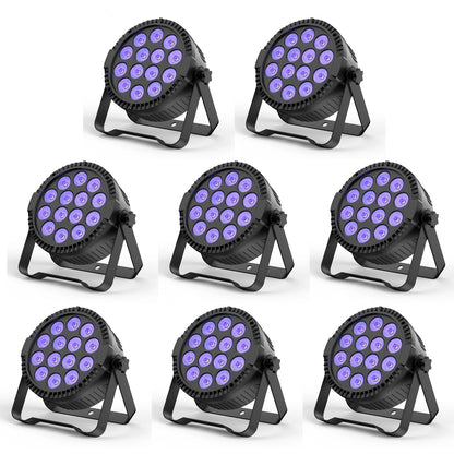 LED Par Lights – Podiumverlichting – DJ Verlichting – Feestverlichting – Kleurenlamp – Set van 8 met RGBW LEDs – DMX512 Aansturing – 60W per Lamp – EU Stekker – Zwart