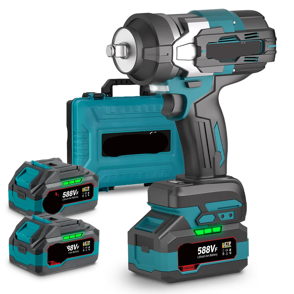 Slagmoersleutel - met Accu - Slagschroevendraaier - 2800Nm - Draadloze - Elektrische Schroevendraaier - Brushless Motor - Met LED - Boormachine - 18V - 1/2 Inch - 2 Accu met Kunststof Doos
