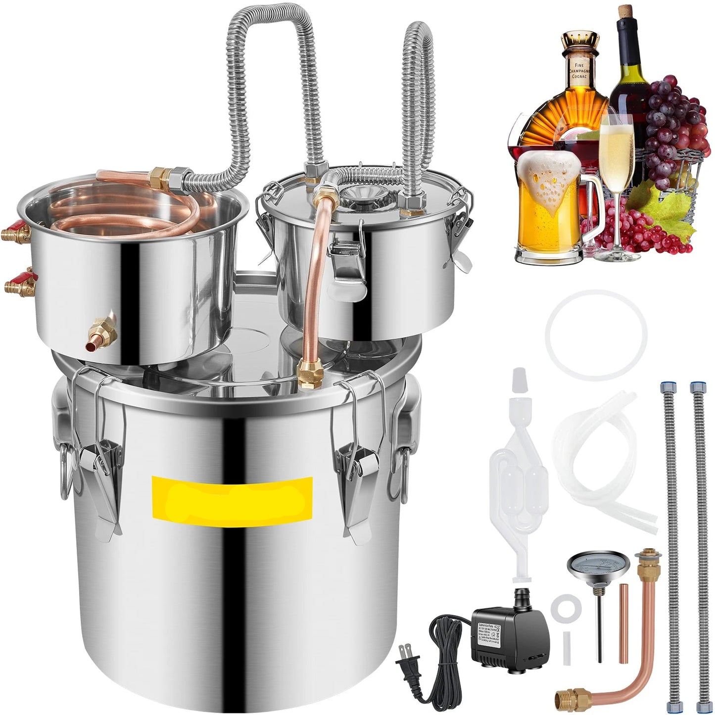 Distilleerketel - Destilleerapparaat - Moonshine - 50L - Alcohol Distiller - Thuisbrouwerij Set voor Wijn, & Bier – Brouwapparatuur en Dispenser Kit - Distilleermachine - QUORE