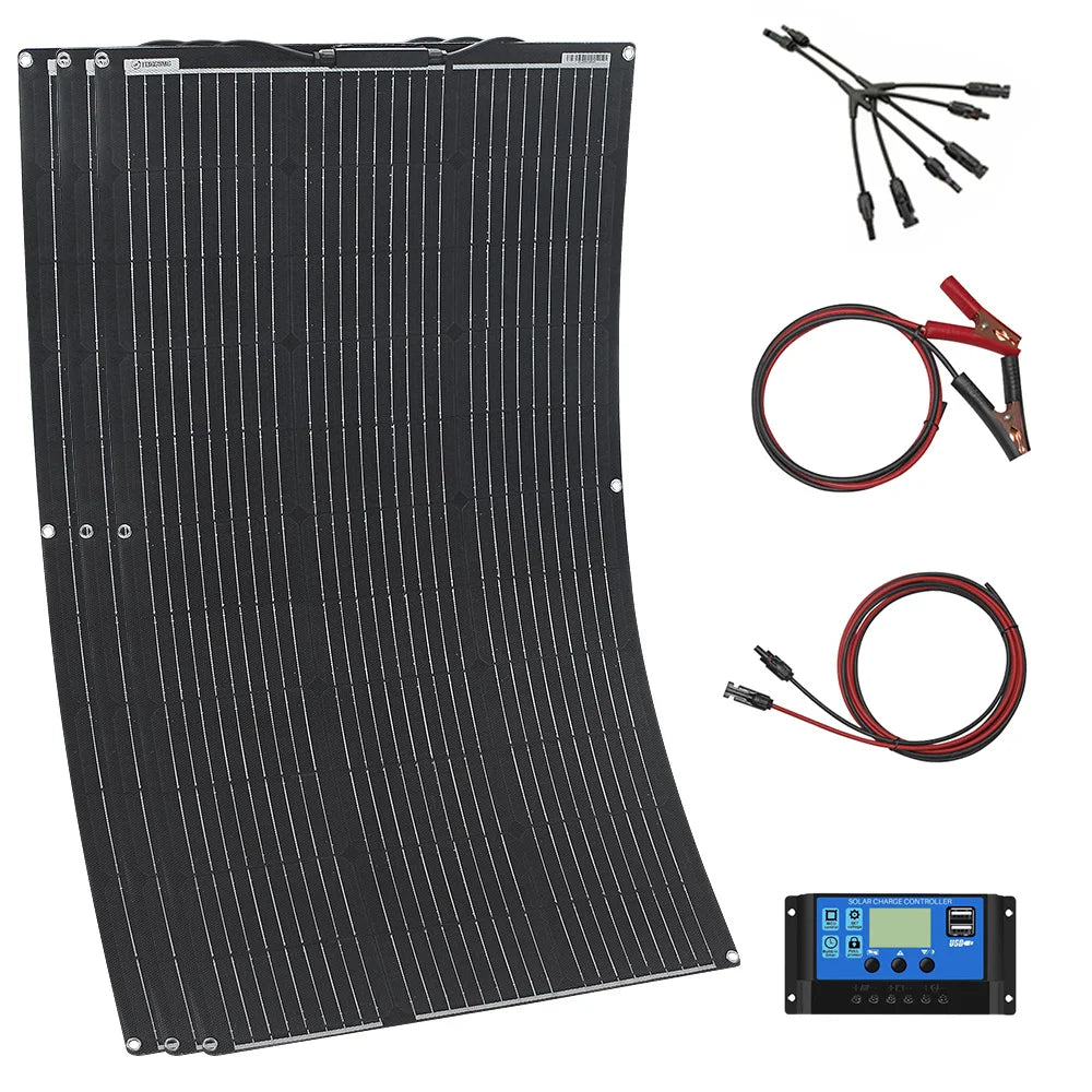 Zonnepaneel - met Zonnebatterij - Monokristallijn - Zonnepanelen - ETFE Zonnepaneel - 18V - 300W - 3 Stuks - Flexibel - Duurzaam - Waterdicht - met Zonnebatterij Oplader