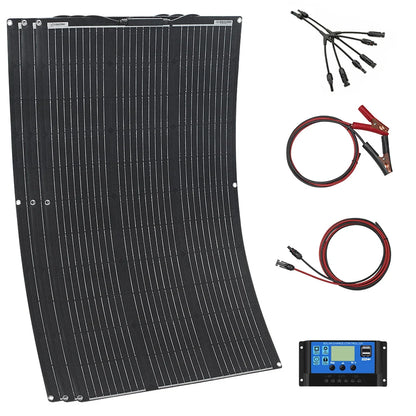 Zonnepaneel - met Zonnebatterij - Monokristallijn - Zonnepanelen - ETFE Zonnepaneel - 18V - 300W - 3 Stuks - Flexibel - Duurzaam - Waterdicht - met Zonnebatterij Oplader