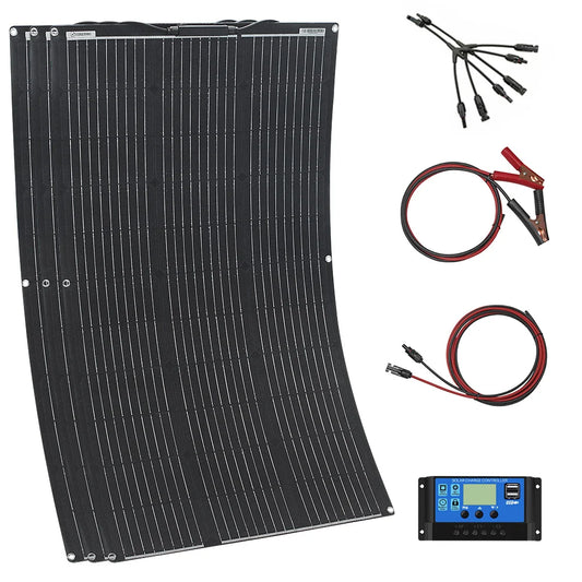 Zonnepaneel - met Zonnebatterij - Monokristallijn - Zonnepanelen - ETFE Zonnepaneel - 18V - 300W - 3 Stuks - Flexibel - Duurzaam - Waterdicht - met Zonnebatterij Oplader