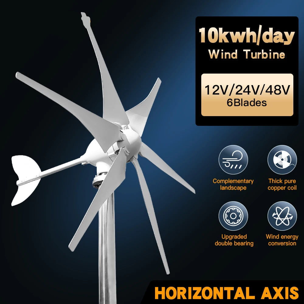 Windturbine - Windmolen - Windturbine Generator - Windenergie - 3000W - 12V - met LCD Hybride Controller - Krachtige en Stille Energieoplossing - voor Huishoudens en Off Grid Systemen