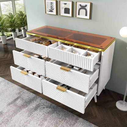 Kast Met 6 Laden – Opbergkast – Ladenkast – Meubelstuk – Modern Design – Amberkleurig Glasfront – Anti-Kantelmechanisme