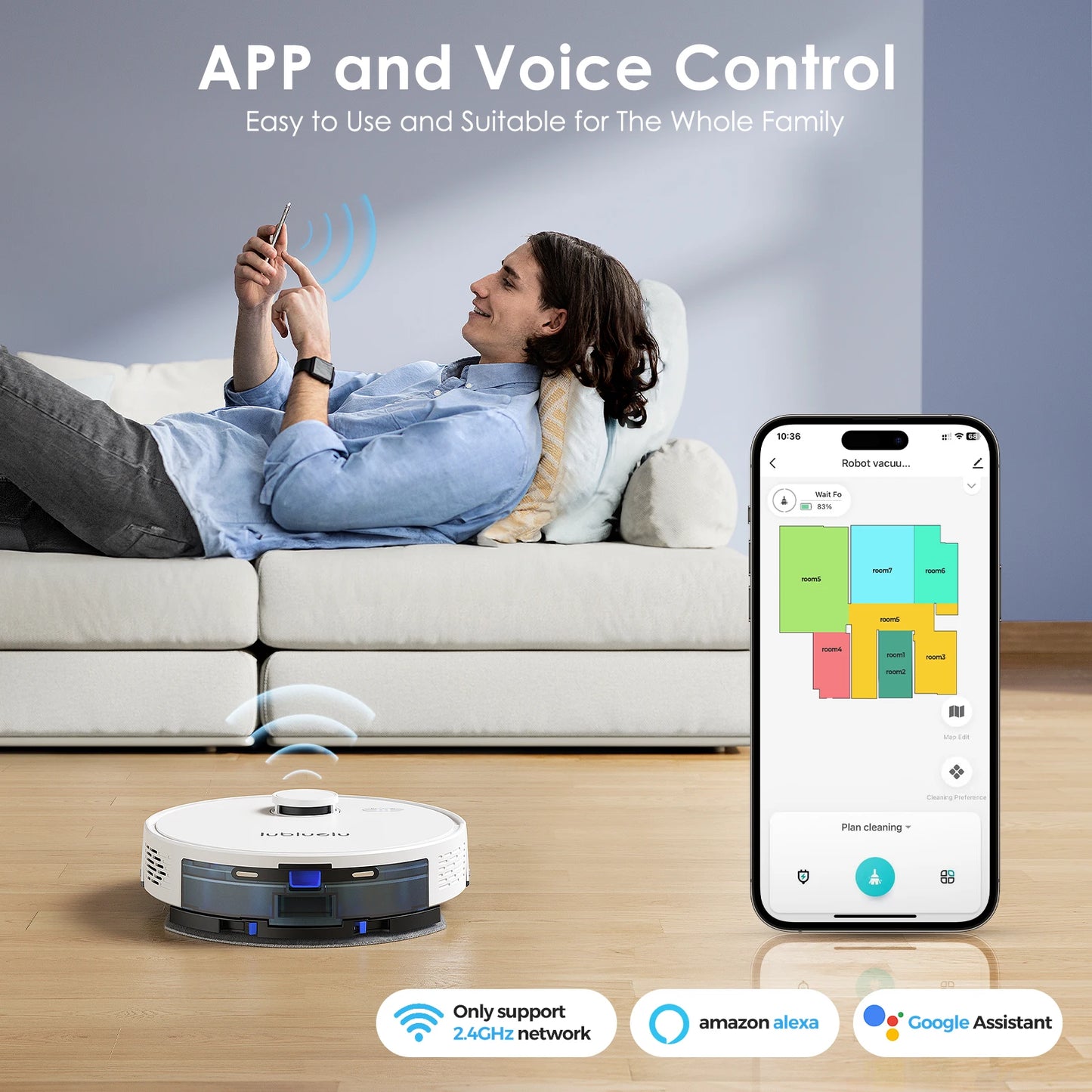 Robotstofzuiger - Dweilrobot - Dweilfunctie - 5000Pa - Slimme Navigatie - 3-in-1 - App Bediening - HEPA Filter - Auto-Opladen - Zwart