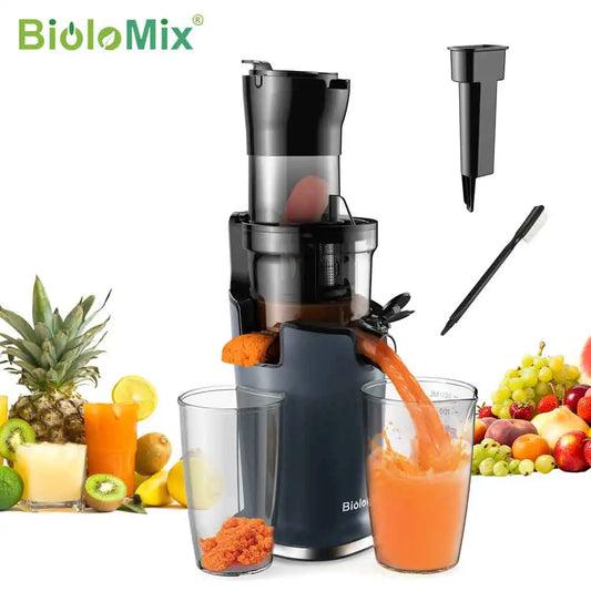BioloMix - SlowJuicer - Fruit Juicer - 78mm Feed Chute, 200W 40-65RPM Powerful Motor Slow Masticating Juicer - Suitable for Whole Fruits