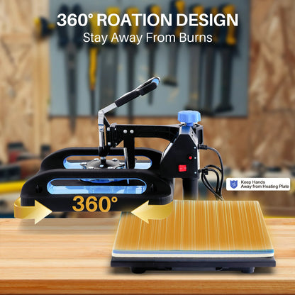 8-in-1 Transferpers - 12x15 Inch - Hittepers voor T-shirts, Mokken, Petten & Borden - 360° Draaibare Persarm - Digitale Dubbele Verwarming - Zwart